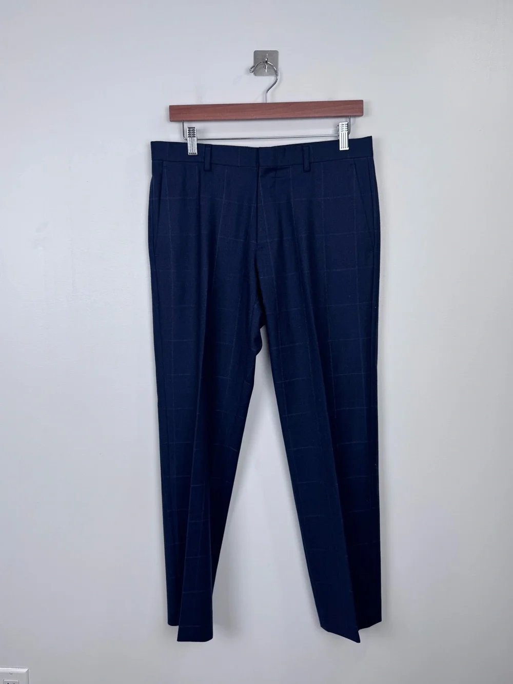 J.Crew Men Ludlow Slim Wool Windowpane Blue Trouser Pant Size 30